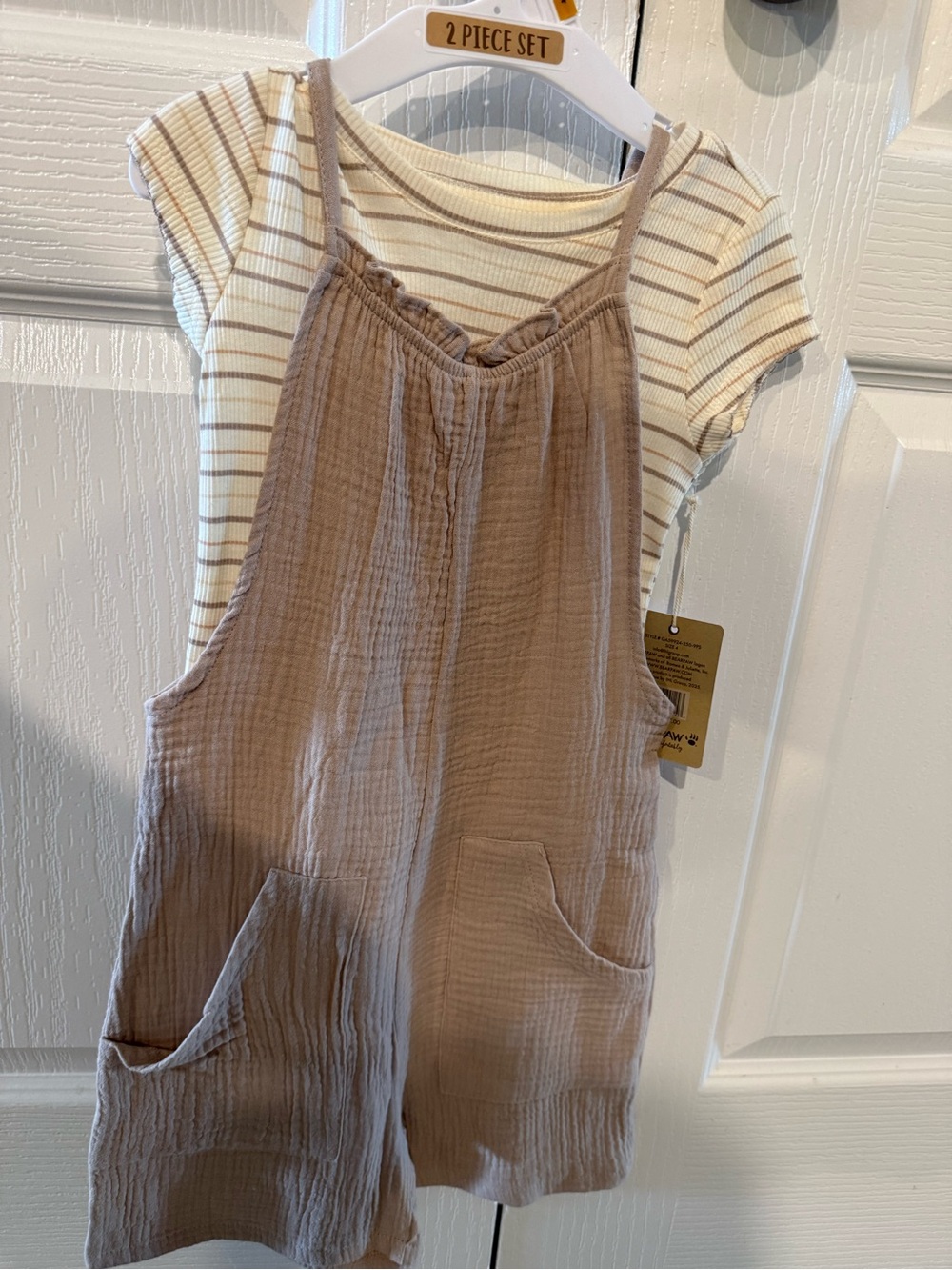 BearPaw Cream and Taupe Striped Baby Tee Set